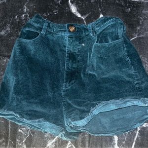 Dark Blue/Green Corduroy High Waisted Shorts